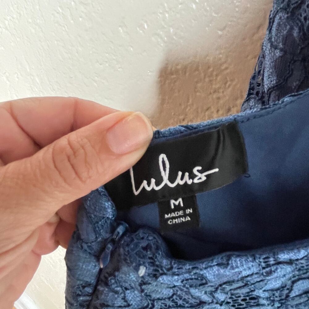 Lulus Women's Wishful Wanderings Blue Lace Halter Bodycon Midi Dress Size Medium - Picture 4 of 9